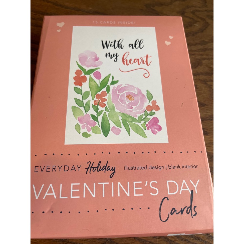 Everyday Holiday Valentine's Day Boxed Set 15 Count Watercolor‎ Floral Blank
